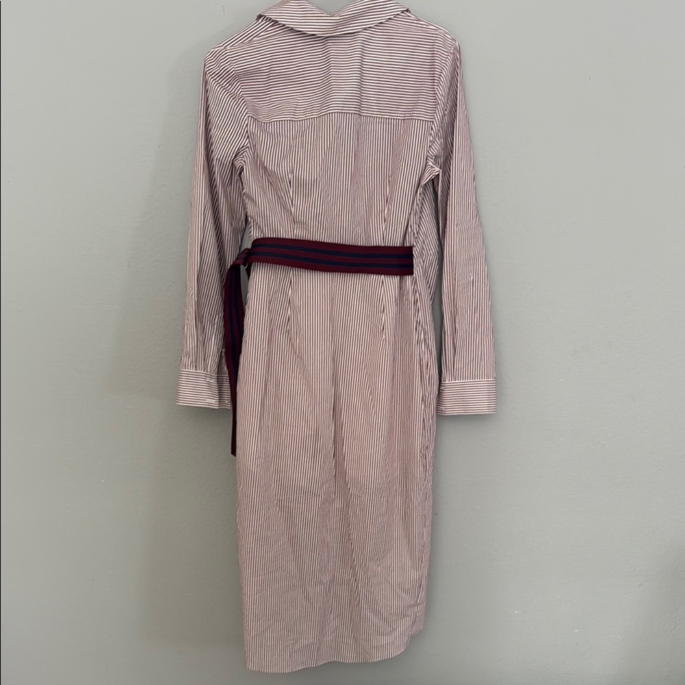 Veronica Beard jacinda Striped High Low Dress - Red White belted shirtdress - Picture 5 of 10